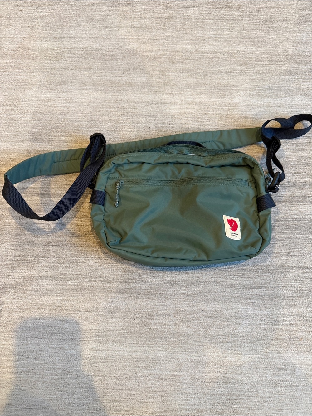 Fjallraven Olive Green Crossbody Belt Bag with Navy Strap
